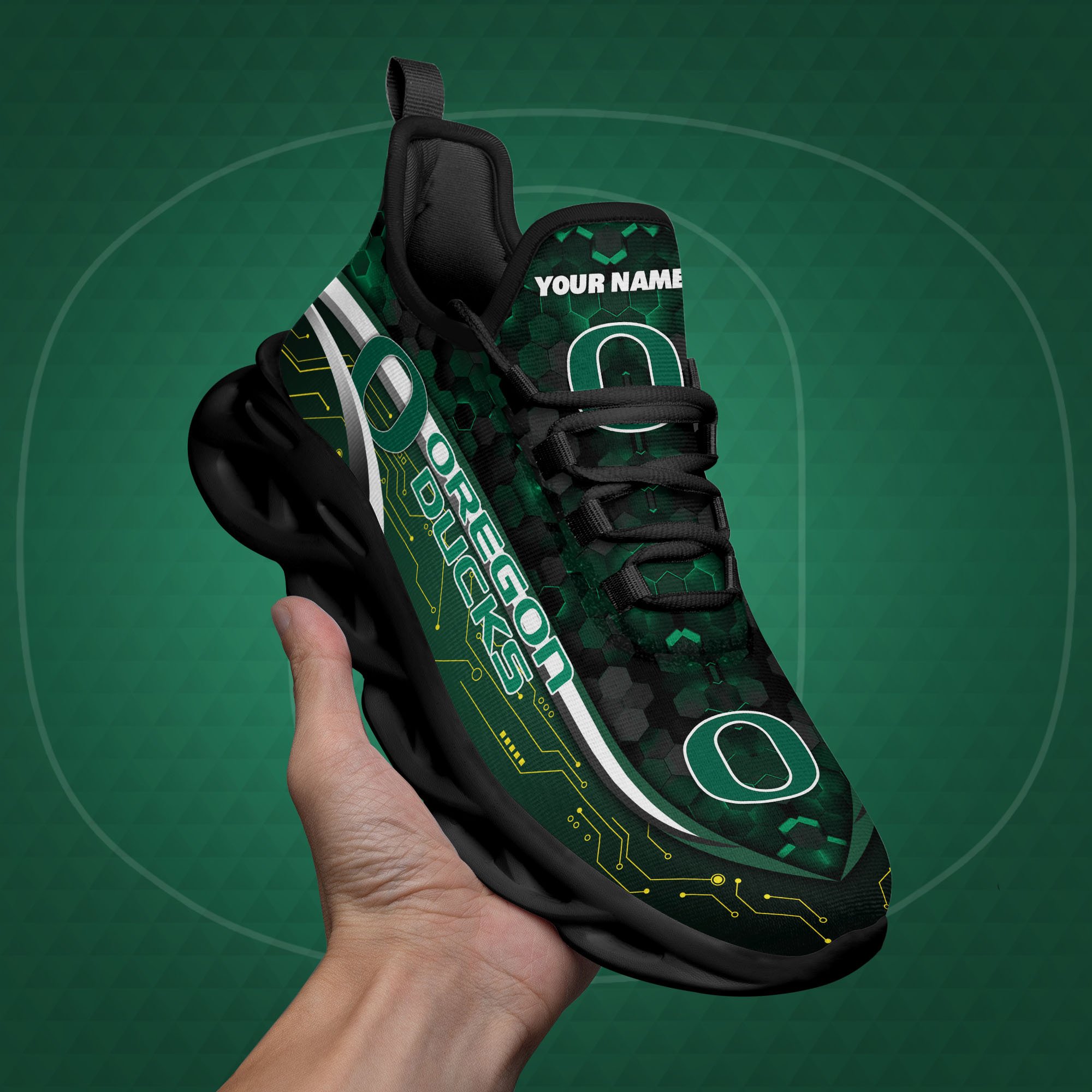 Oregon Ducks Black Clunky Sneakers Custom Name, Max Soul Shoes, Sport Gifts