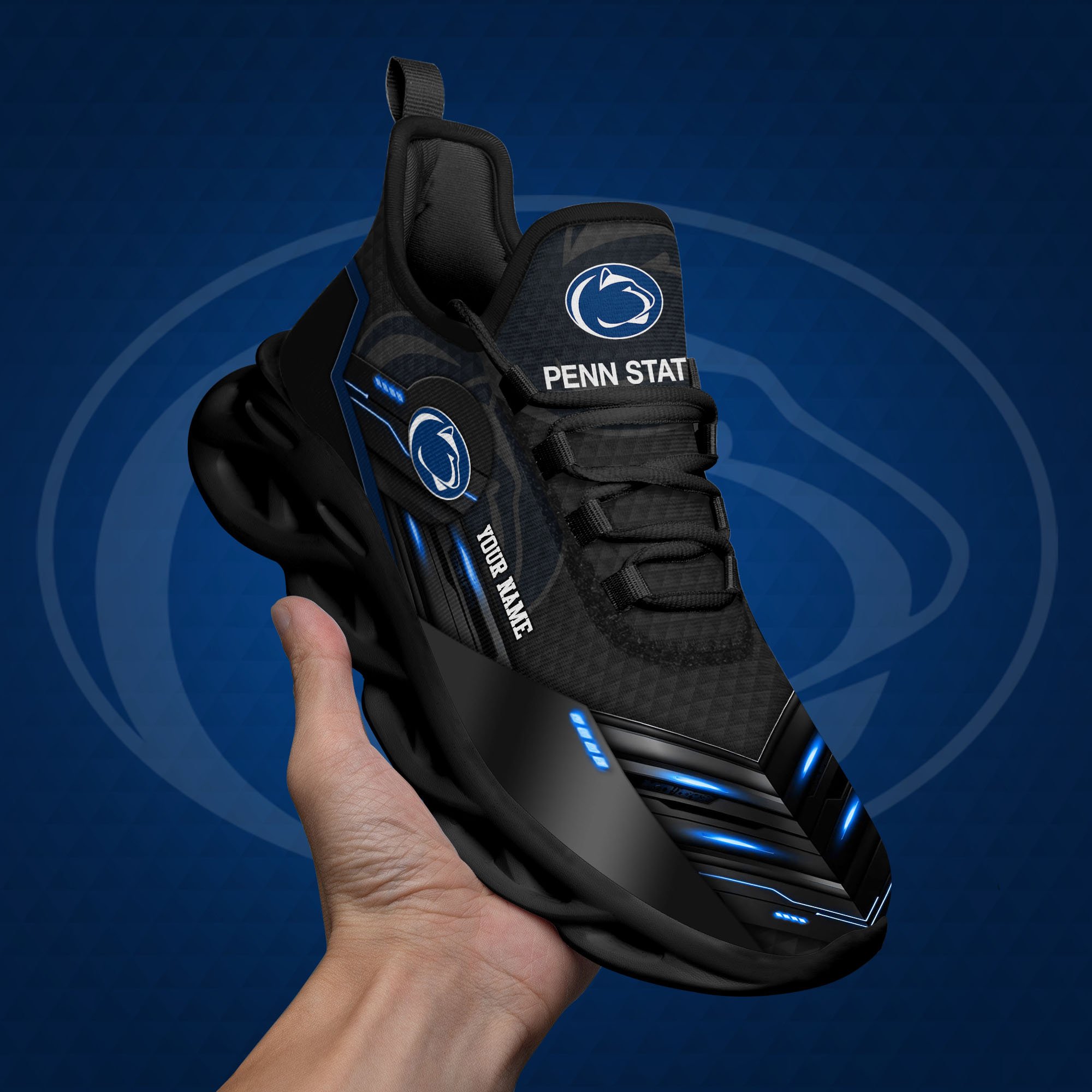 Penn State Nittany Lions Black Clunky Sneaker Custom Name, Max Soul Shoes, Sport Gifts For Fan