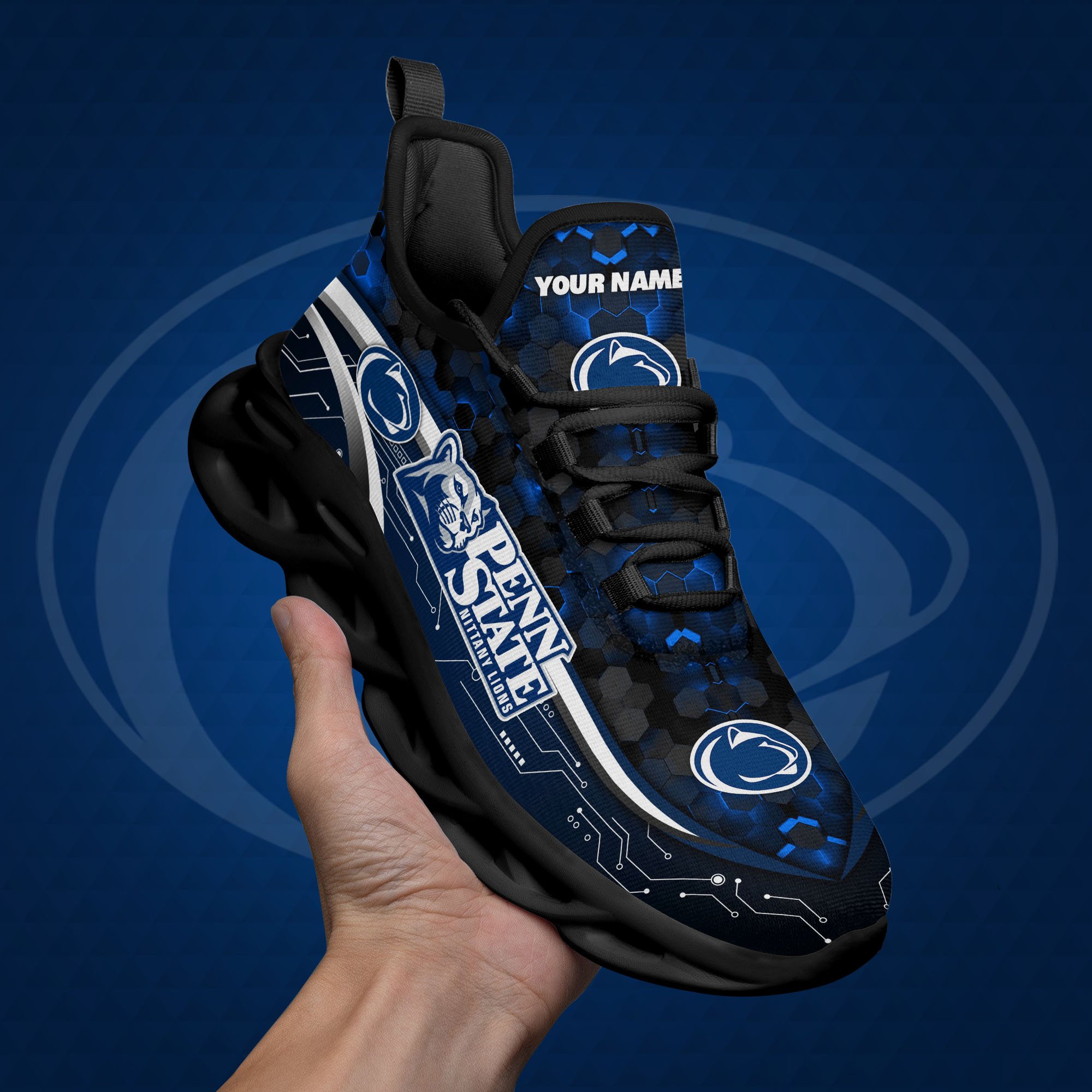 Penn State Nittany Lions Black Clunky Sneakers Custom Name, Max Soul Shoes, Sport Gifts