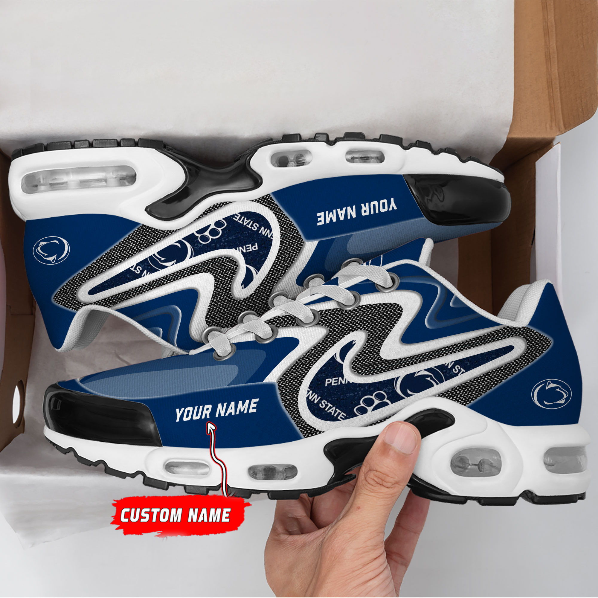 Penn State Nittany Lions Personalized Name Team Checkmark Logo Mix Colors Stitch Line TN Shoes Air Cushion Sneakers