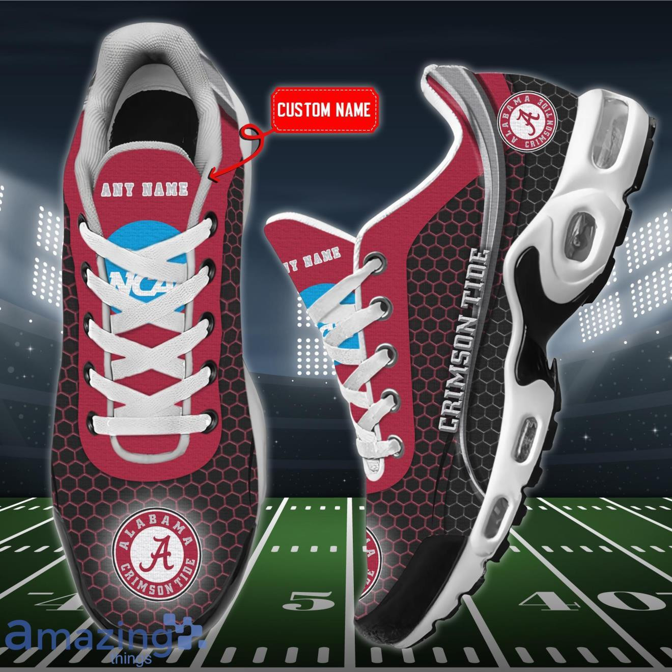 Personalized Alabama Crimson Tide Team Logo Hexagon Pattern Team Color TN Air Max Shoes Air Cushion Sneakers