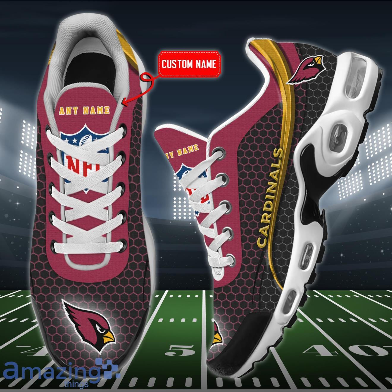personalized arizona cardinals team logo hexagon pattern team color tn air max shoes air cushion sneakers 9611 duh3c