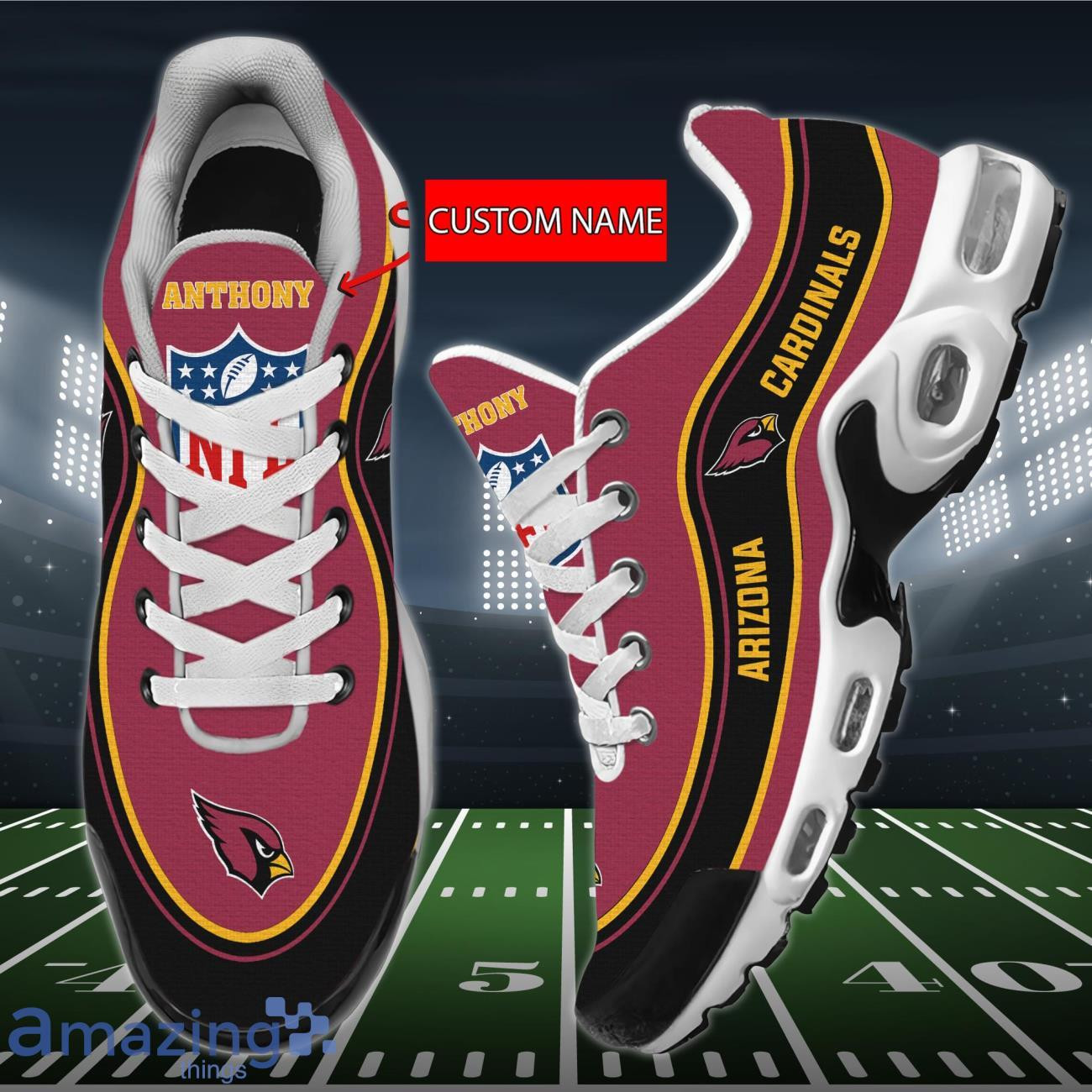 Personalized Arizona Cardinals Team Logo Team Name On Black TN Air Max Shoes Air Cushion Sneakers
