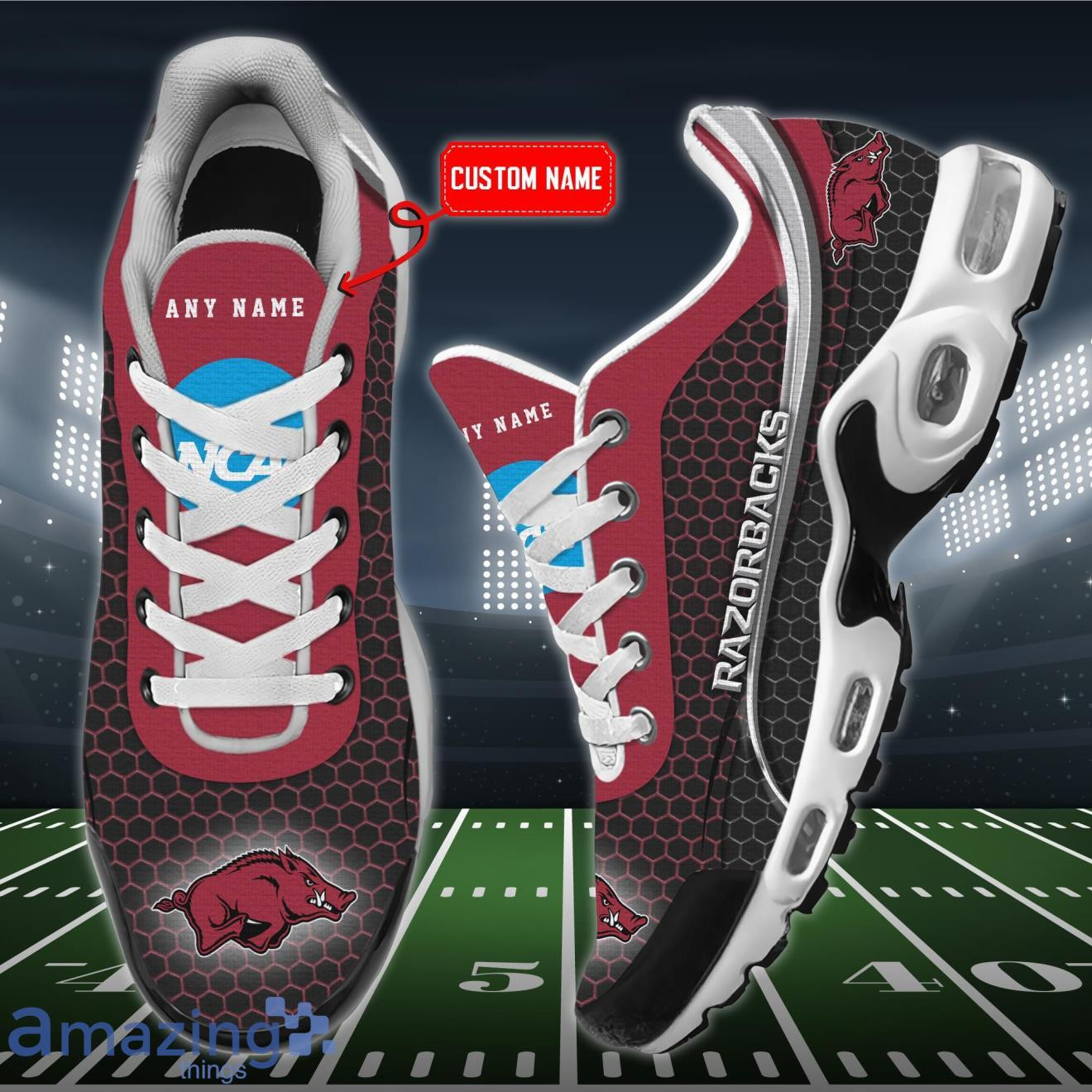 Personalized Arkansas Razorbacks Team Logo Hexagon Pattern Team Color TN Air Max Shoes Air Cushion Sneakers
