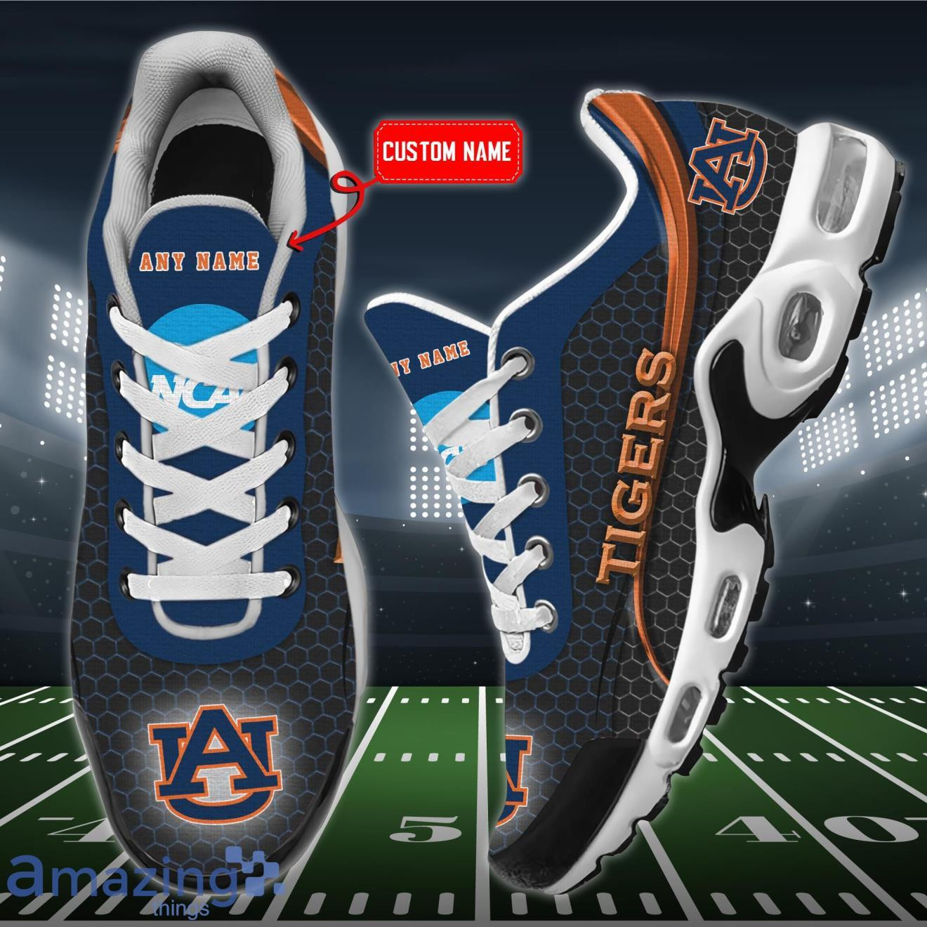 personalized auburn tigers team logo hexagon pattern team color tn air max shoes air cushion sneakers 6515 ugnkg
