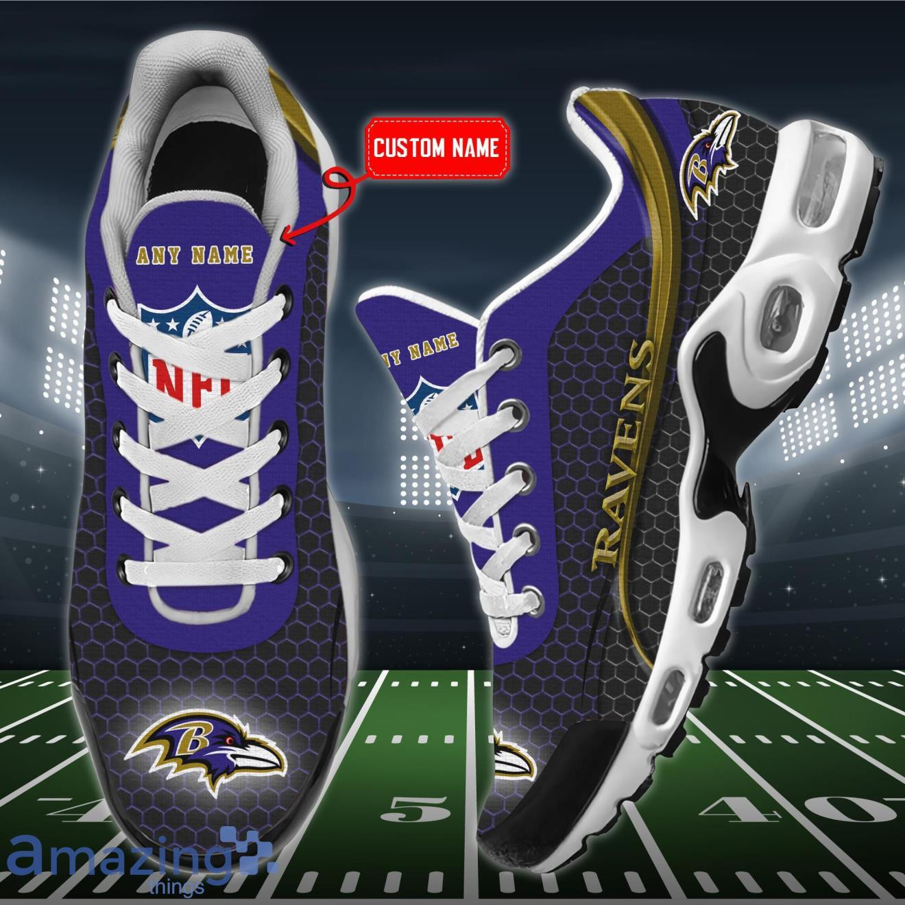 personalized baltimore ravens team logo hexagon pattern team color tn shoes air cushion sneakers 9325 imybu