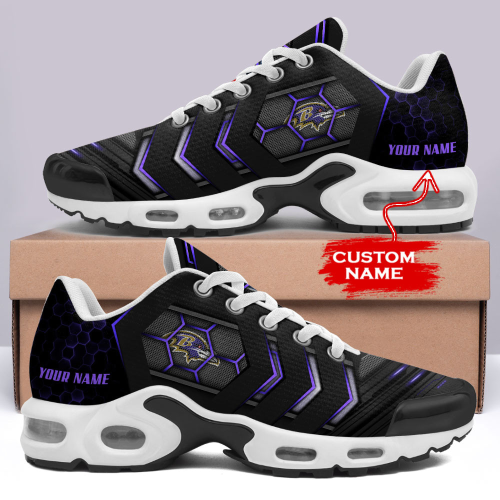 Personalized Baltimore Ravens Team Logo Team Neon Color TN Air Max Shoes Air Cushion Sneakers