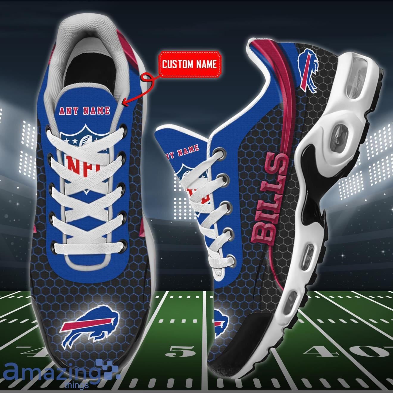 Personalized Buffalo Bills Team Logo Hexagon Pattern Team Color TN Shoes Air Cushion Sneakers