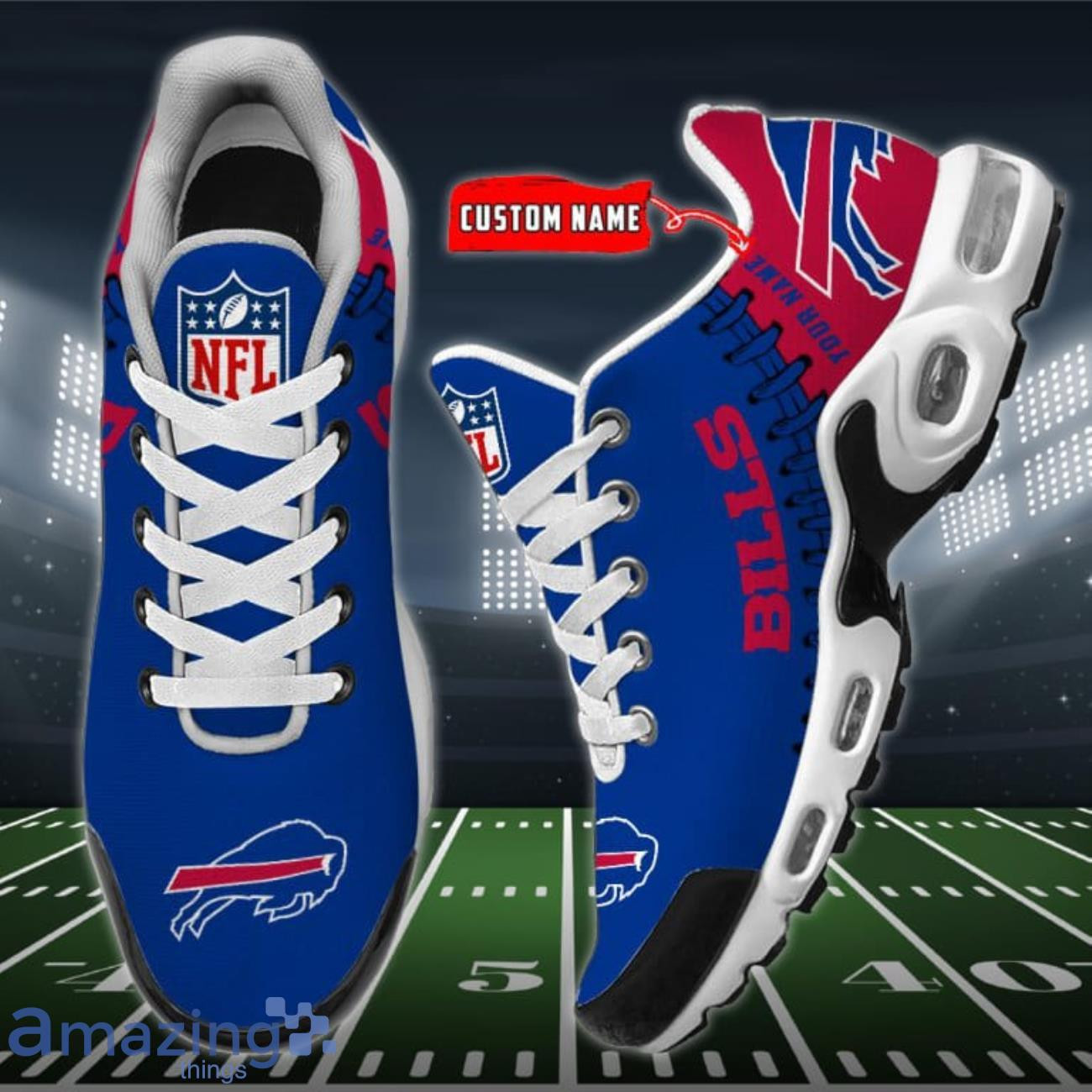 Personalized Buffalo Bills Team Logo Rugby Ball Pattern TN Air Max Shoes Air Cushion Sneakers