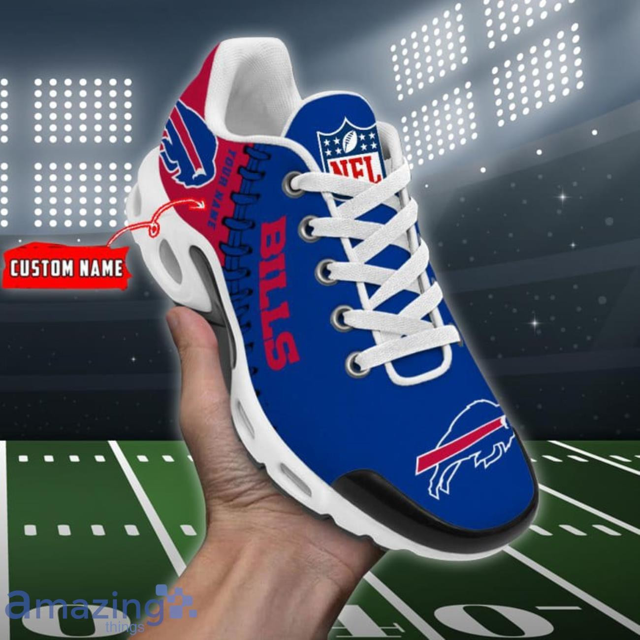 Personalized Buffalo BillsTeam Logo Rugby Ball Pattern TN Air Max Shoes Air Cushion Sneakers