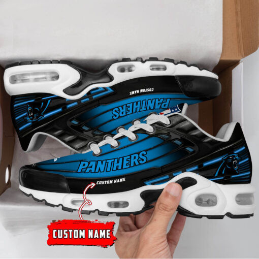 Personalized Carolina Panthers Black And Team Color Stripes Black TN Shoes Air Cushion Sneakers