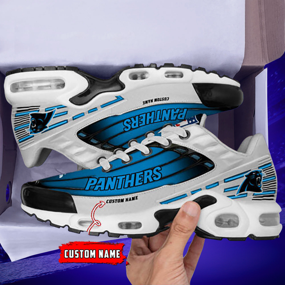 Personalized Carolina PanthersBlack And Team Color Stripes White TN Air Max Shoes Air Cushion Sneakers