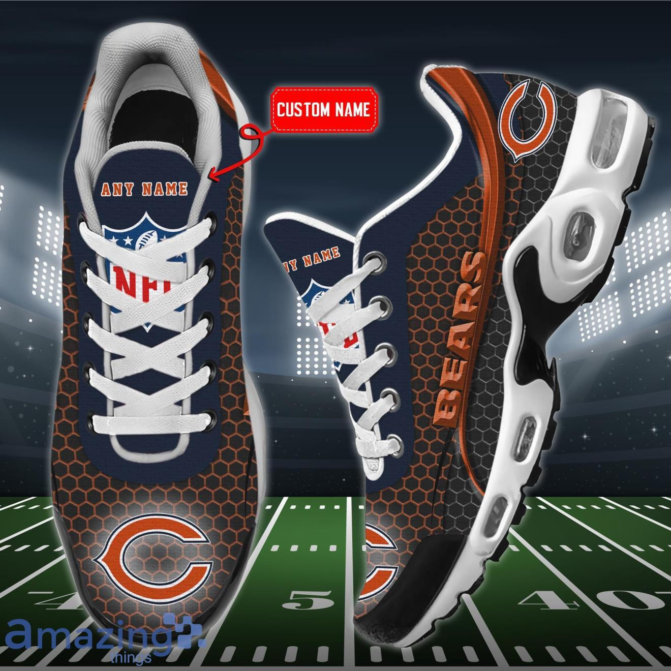 Personalized Chicago Bears Team Logo Hexagon Pattern Team Color TN Shoes Air Cushion Sneakers