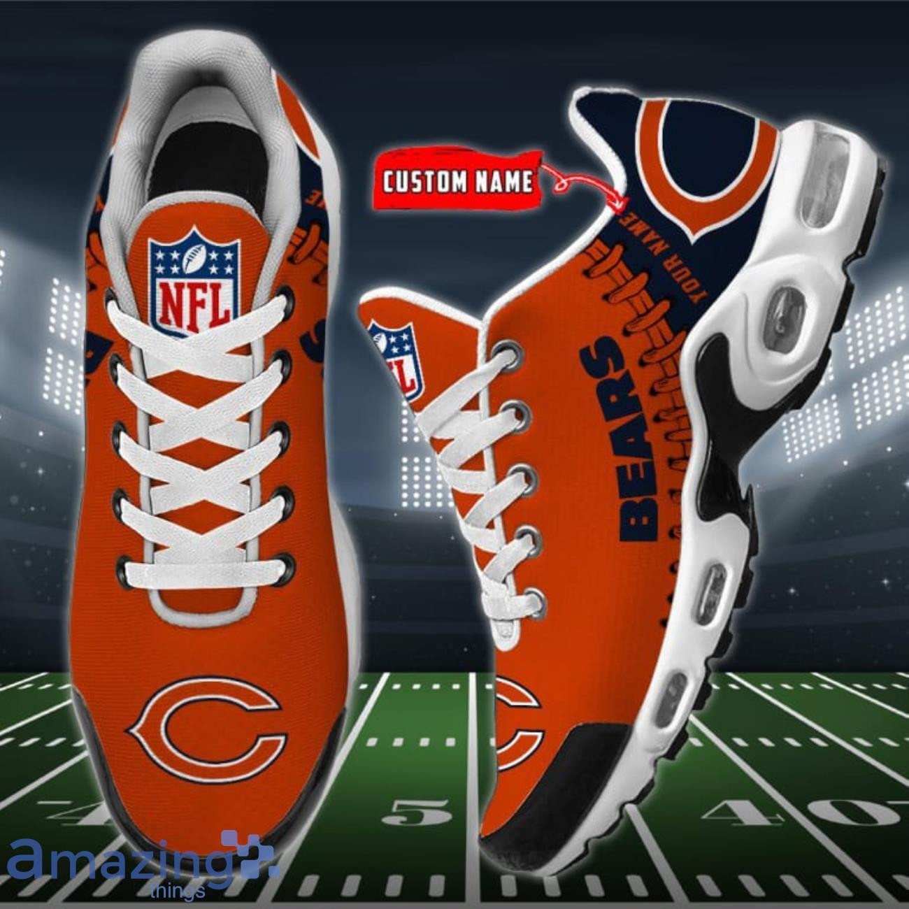 Personalized Chicago Bears Team Logo Rugby Ball Pattern TN Air Max Shoes Air Cushion Sneakers