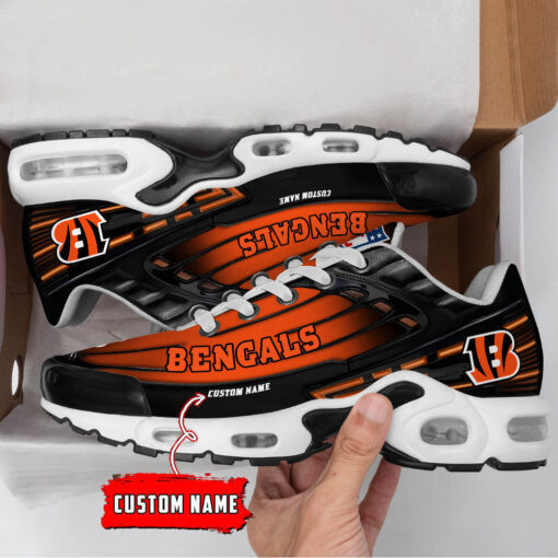 Personalized Cincinnati Bengals Black And Team Color Stripes Black TN Shoes Air Cushion Sneakers