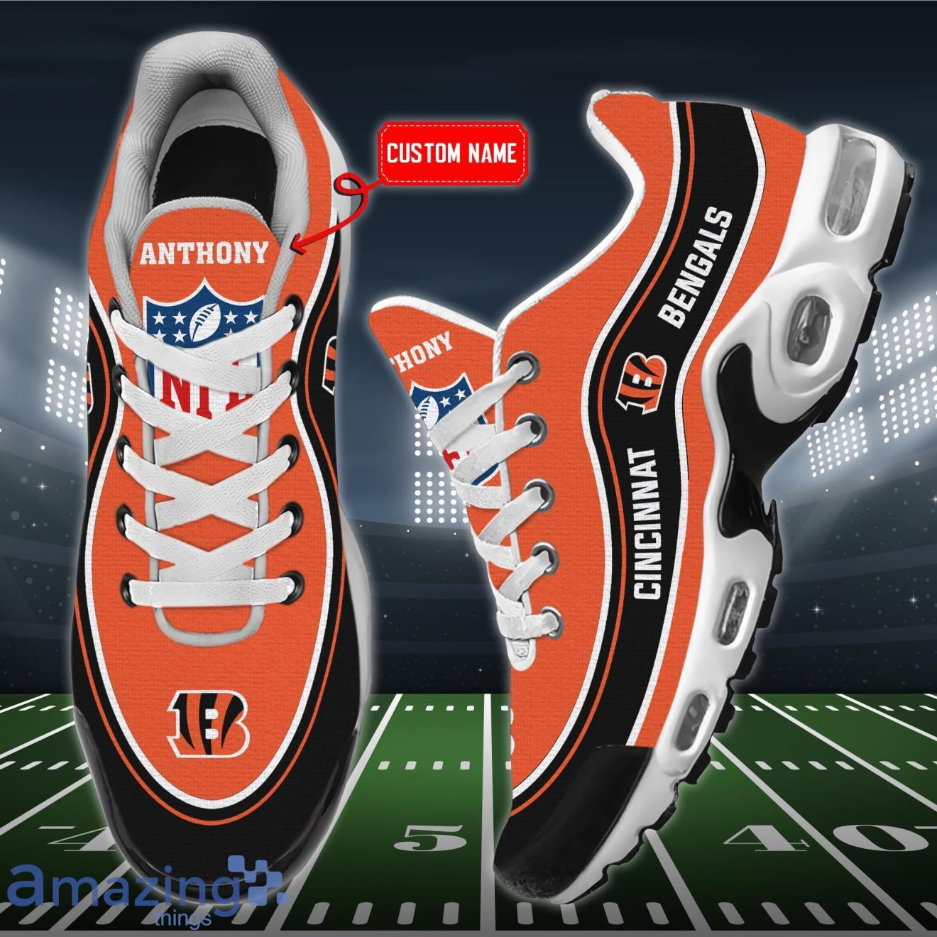 Personalized Cincinnati Bengals Team Logo Team Name On Black TN Air Max Shoes Air Cushion Sneakers