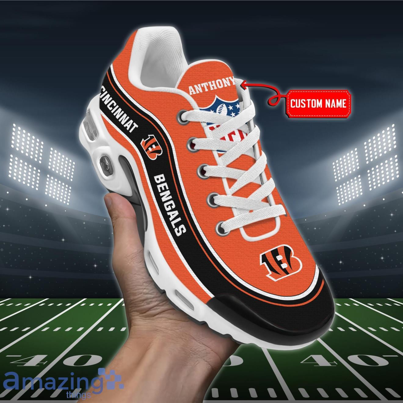 Personalized Cincinnati BengalsTeam Logo Team Name On Black TN Air Max Shoes Air Cushion Sneakers