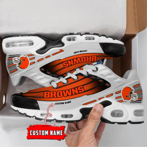 Personalized Cleveland Browns Black And Team Color Stripes White TN Shoes Air Cushion Sneakers
