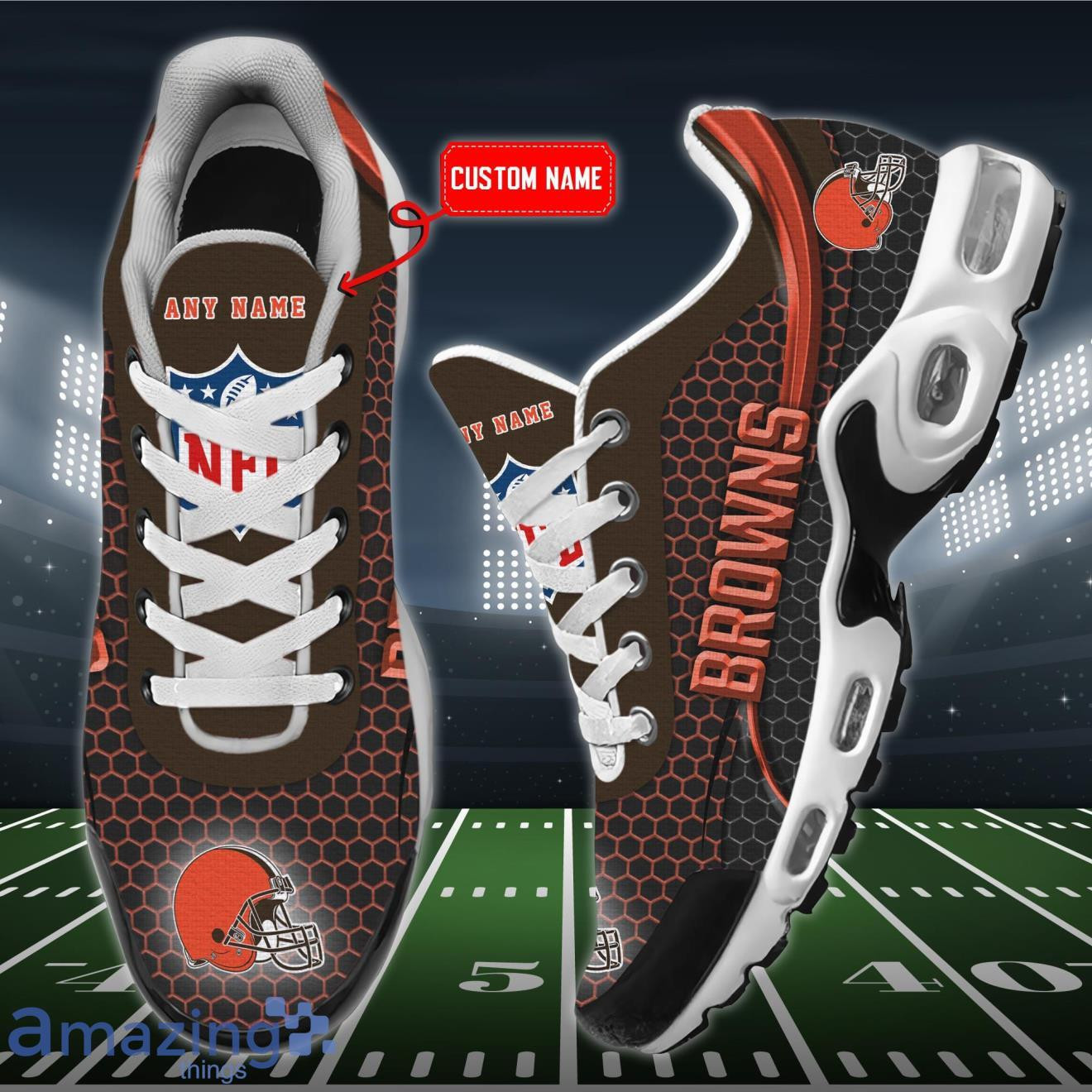 Personalized Cleveland Browns Team Logo Hexagon Pattern Team Color TN Shoes Air Cushion Sneakers