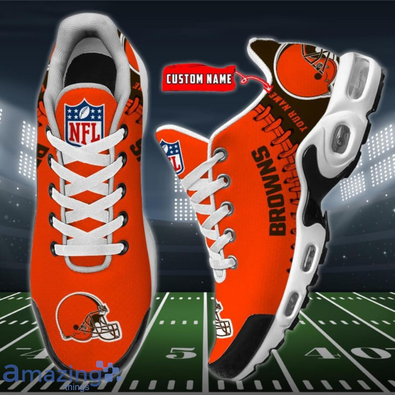 Personalized Cleveland Browns Team Logo Rugby Ball Pattern TN Shoes Air Cushion Sneakers