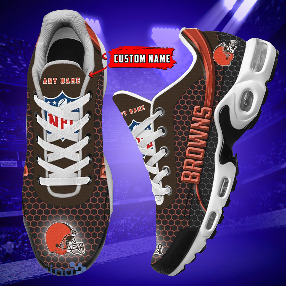 personalized cleveland brownsteam logo hexagon pattern team color tn air max shoes air cushion sneakers 9132 6vqwv