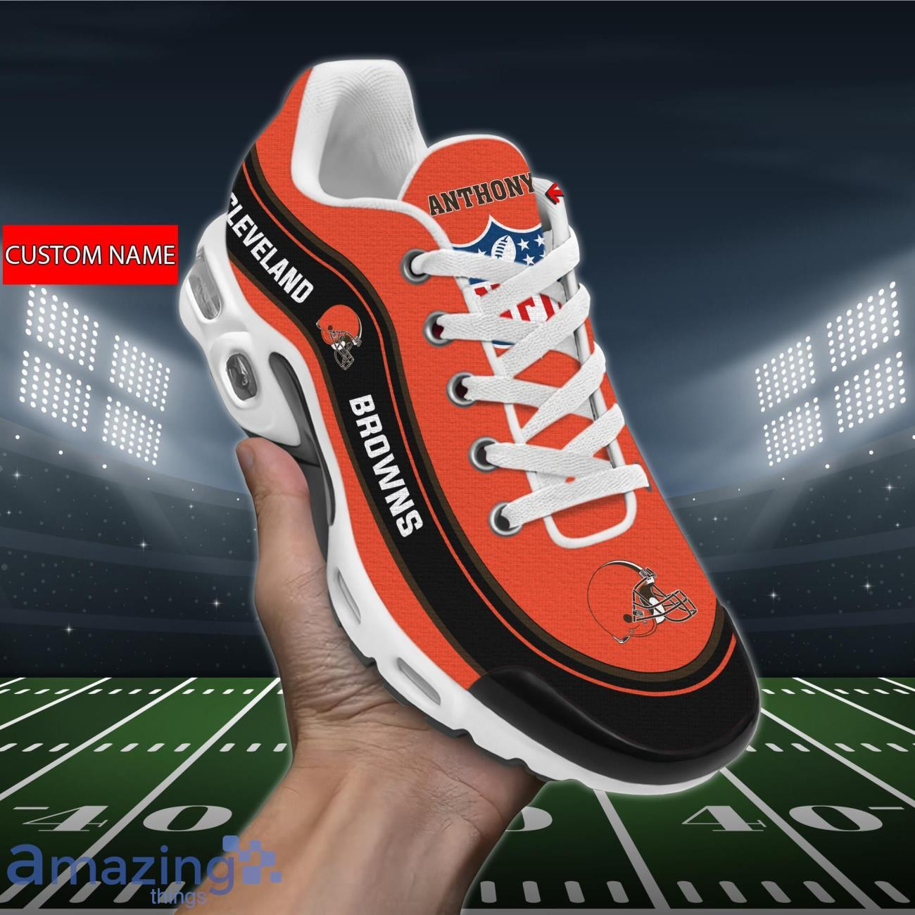 personalized cleveland brownsteam logo team name on black tn air max shoes air cushion sneakers 8485 asu4n