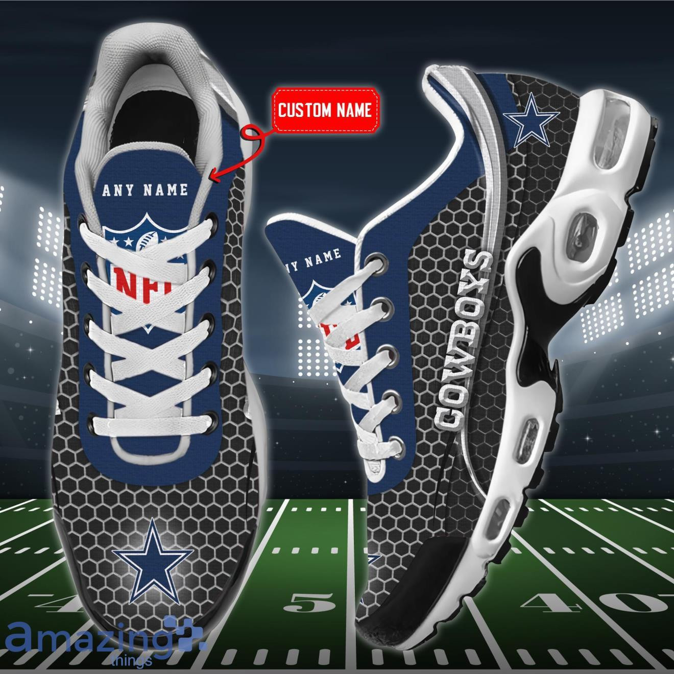 Personalized Dallas Cowboys Team Logo Hexagon Pattern Team Color TN Shoes Air Cushion Sneakers