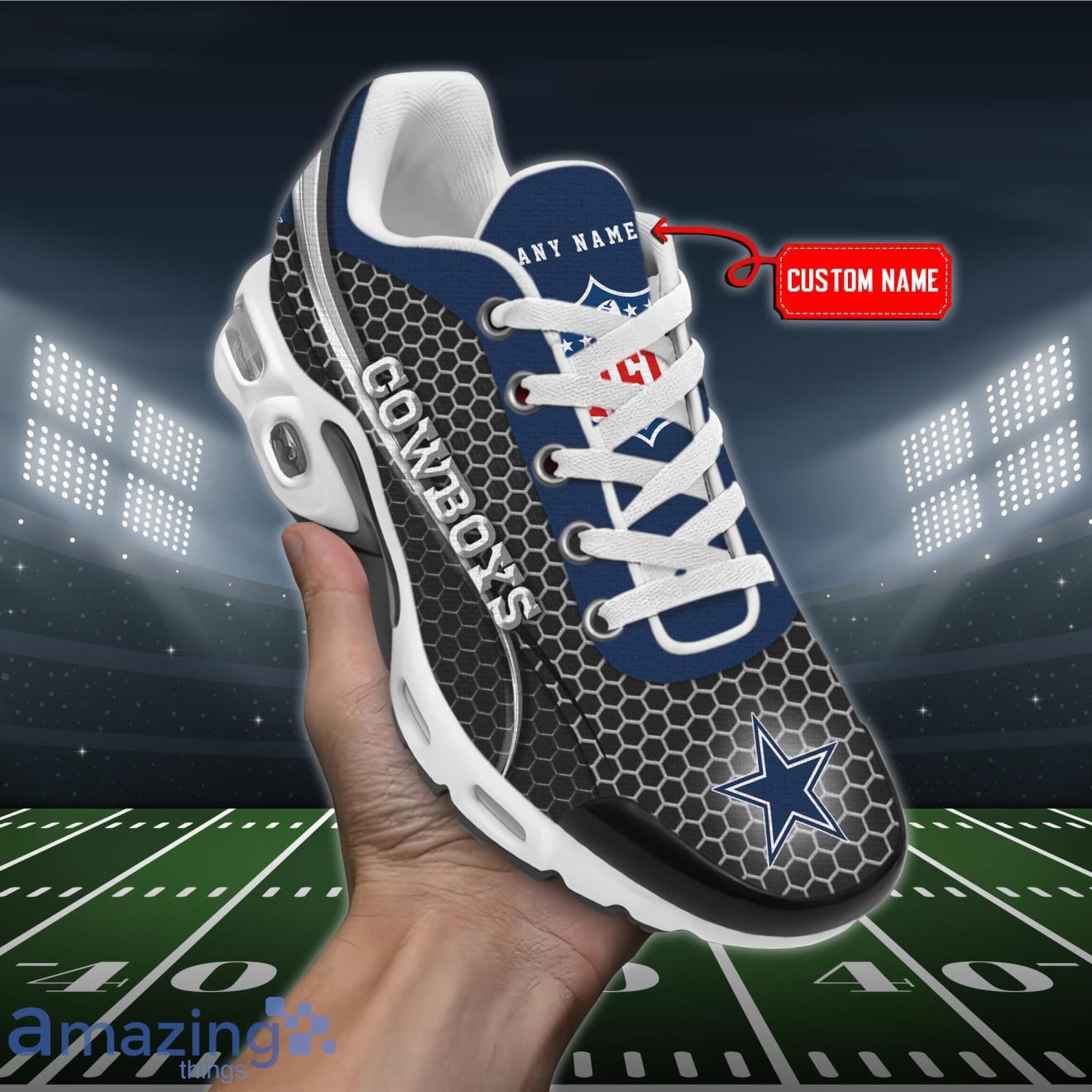 Personalized Dallas CowboysTeam Logo Hexagon Pattern Team Color TN Air Max Shoes Air Cushion Sneakers