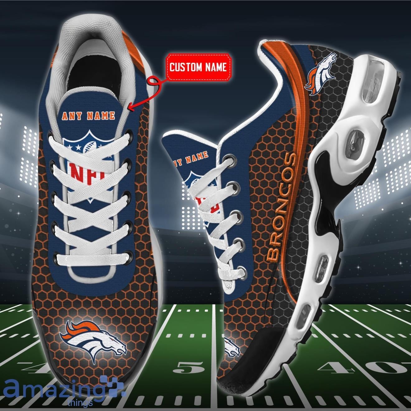 Personalized Denver Broncos Team Logo Hexagon Pattern Team Color TN Air Max Shoes Air Cushion Sneakers