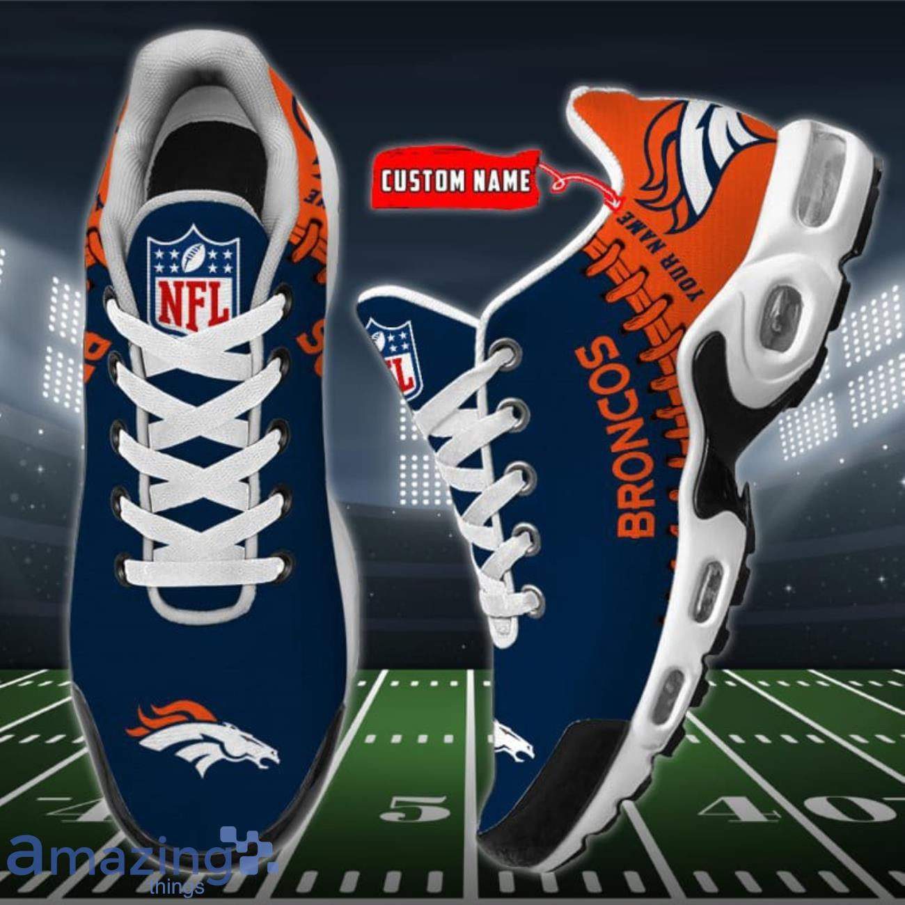 Personalized Denver Broncos Team Logo Rugby Ball Pattern TN Shoes Air Cushion Sneakers