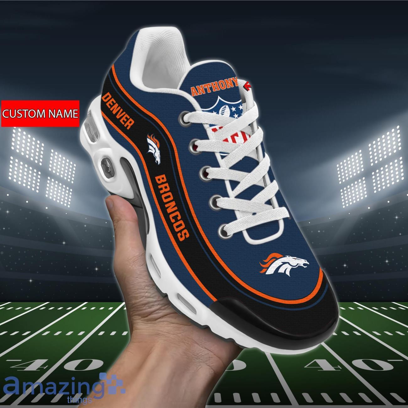 Personalized Denver Broncos Team Logo Team Name On Black TN Air Max Shoes Air Cushion Sneakers