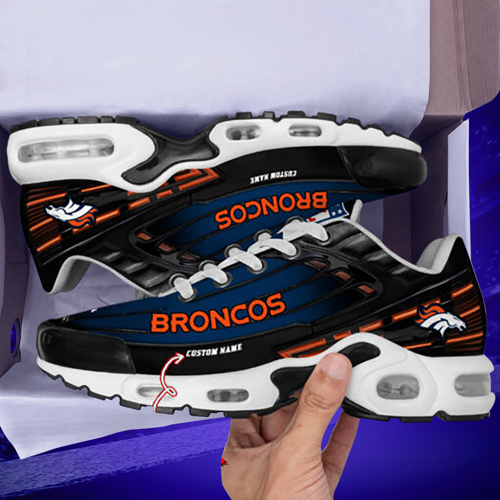 Personalized Denver BroncosBlack And Team Color Stripes Black TN Air Max Shoes Air Cushion Sneakers
