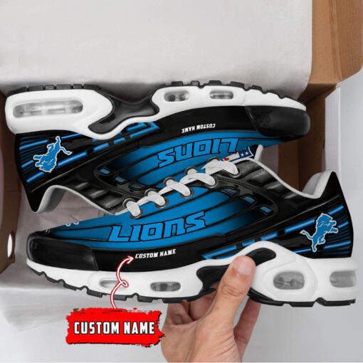 Personalized Detroit Lions Black And Team Color Stripes Black TN Shoes Air Cushion Sneakers
