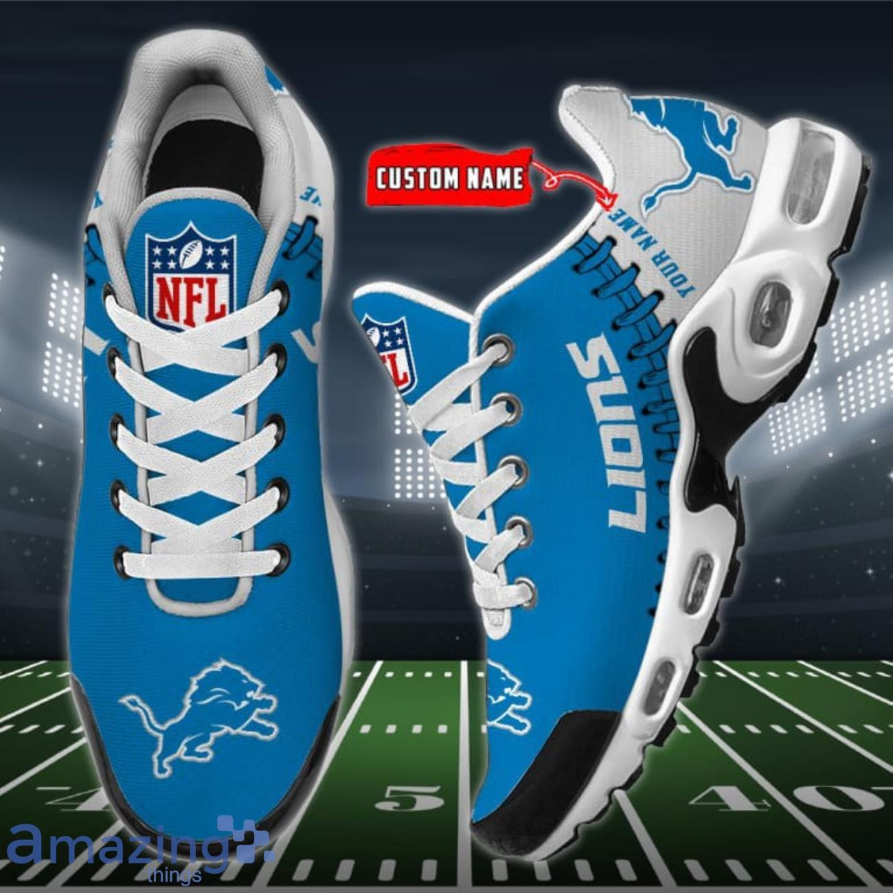 Personalized Detroit Lions Team Logo Rugby Ball Pattern TN Shoes Air Cushion Sneakers