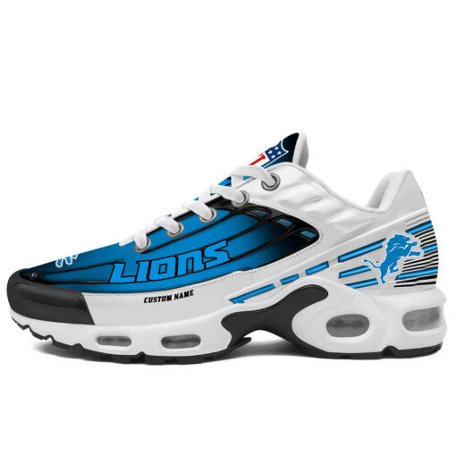 Personalized Detroit LionsBlack And Team Color Stripes White TN Air Max Shoes Air Cushion Sneakers