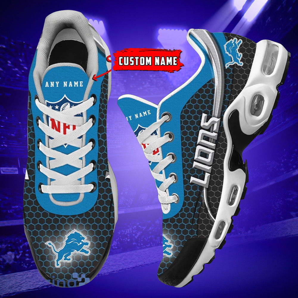 Personalized Detroit LionsTeam Logo Hexagon Pattern Team Color TN Air Max Shoes Air Cushion Sneakers