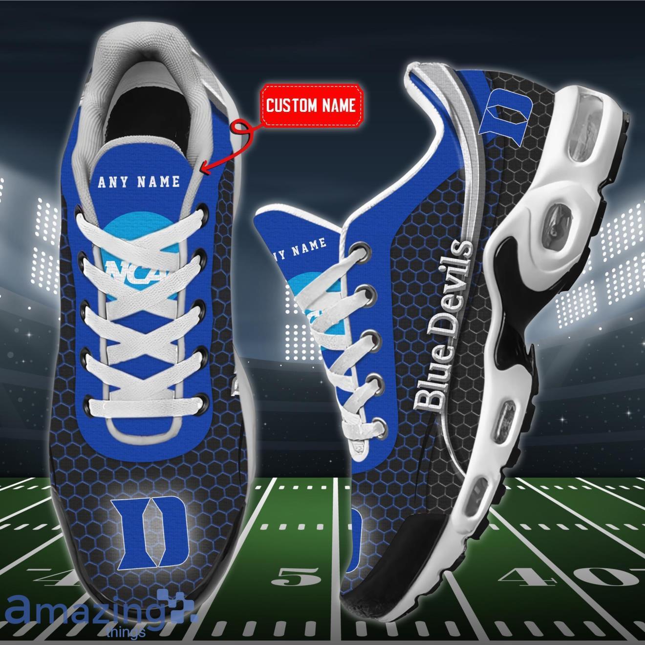 Personalized Duke Blue Devils Team Logo Hexagon Pattern Team Color TN Air Max Shoes Air Cushion Sneakers