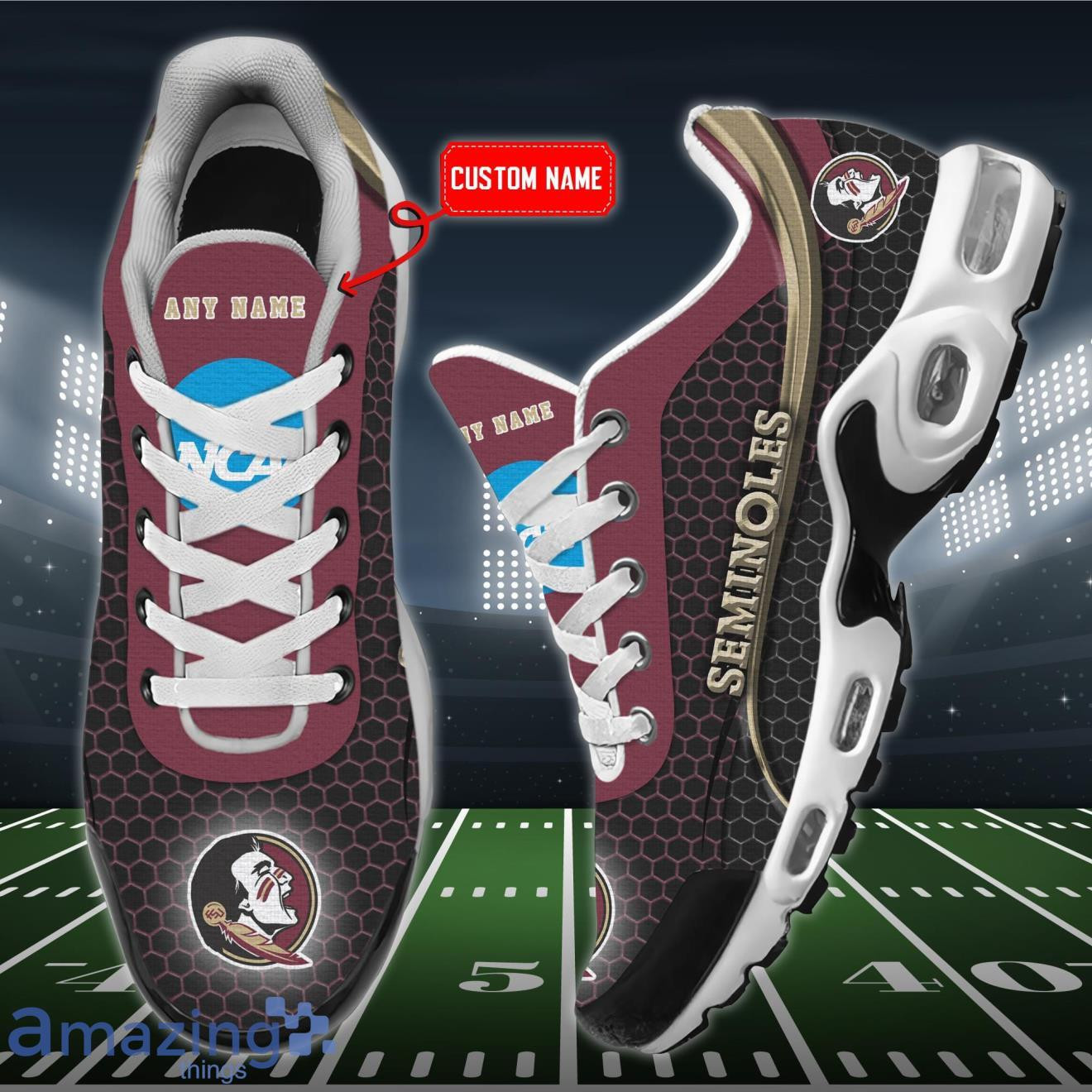 personalized florida state seminoles team logo hexagon pattern team color tn air max shoes air cushion sneakers 7092