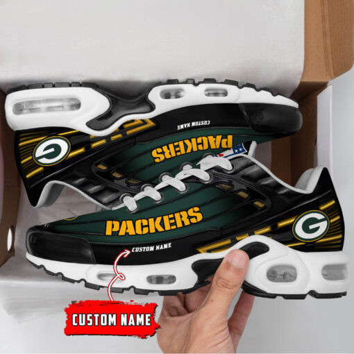 Personalized Green Bay Packers Black And Team Color Stripes Black TN Shoes Air Cushion Sneakers