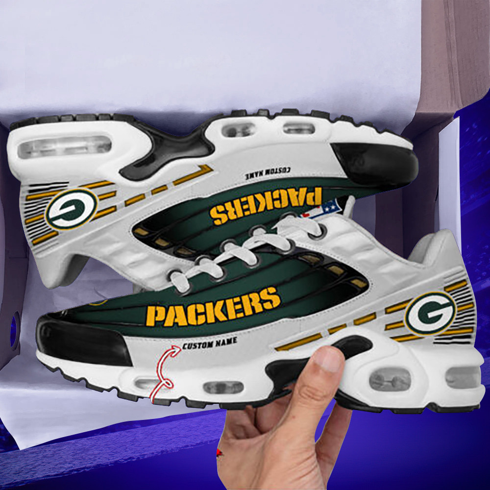 personalized green bay packersblack and team color stripes white tn air max shoes air cushion sneakers 3644 o3jr0
