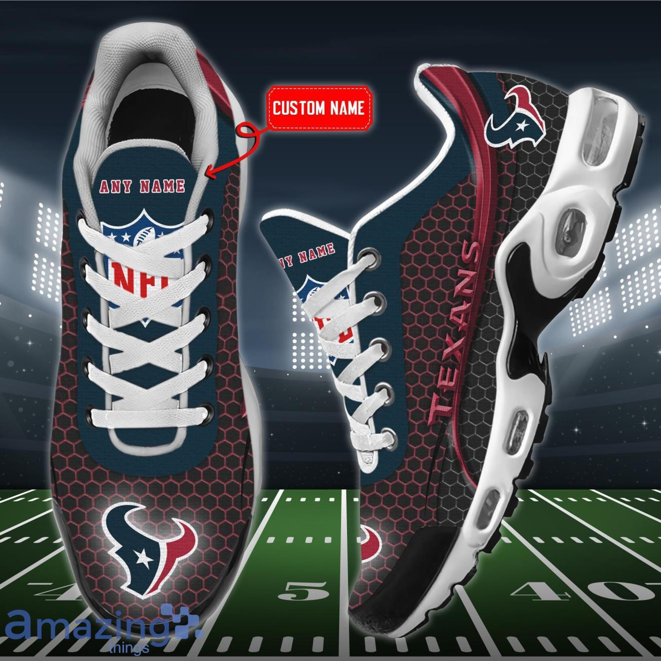 Personalized Houston Texans Team Logo Hexagon Pattern Team Color TN Shoes Air Cushion Sneakers