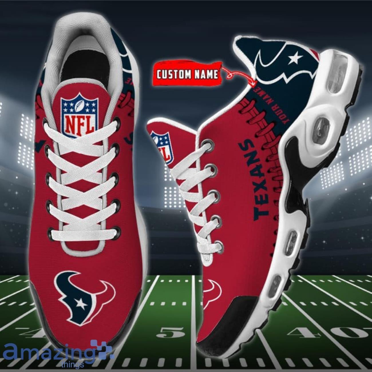 Personalized Houston Texans Team Logo Rugby Ball Pattern TN Air Max Shoes Air Cushion Sneakers