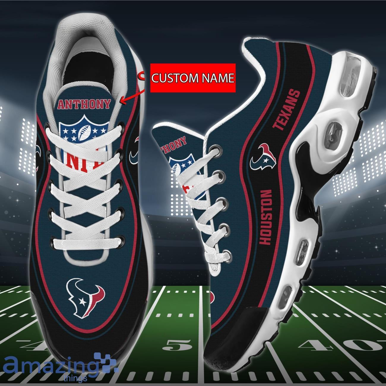 Personalized Houston Texans Team Logo Team Name On Black TN Air Max Shoes Air Cushion Sneakers
