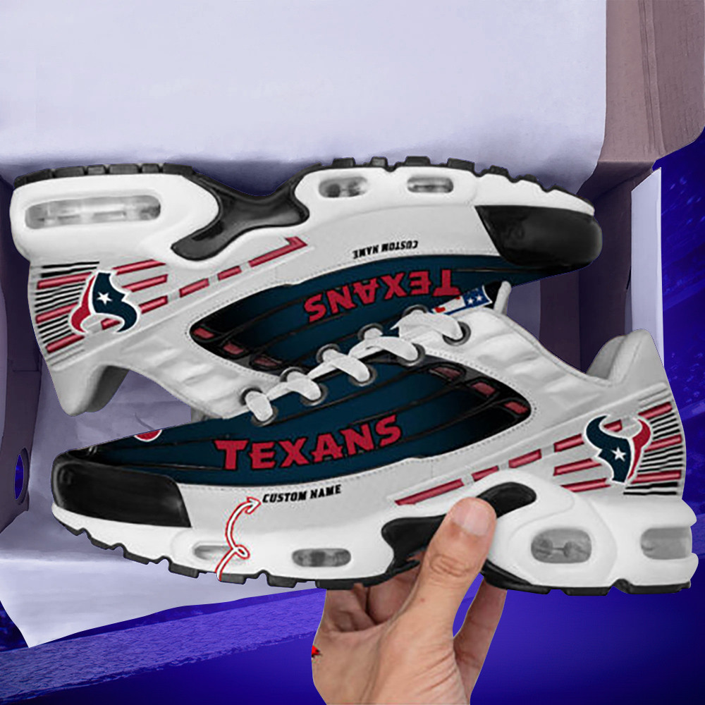 Personalized Houston TexansBlack And Team Color Stripes White TN Air Max Shoes Air Cushion Sneakers