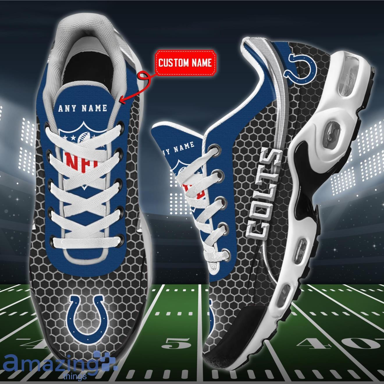 Personalized Indianapolis Colts Team Logo Hexagon Pattern Team Color TN Air Max Shoes Air Cushion Sneakers