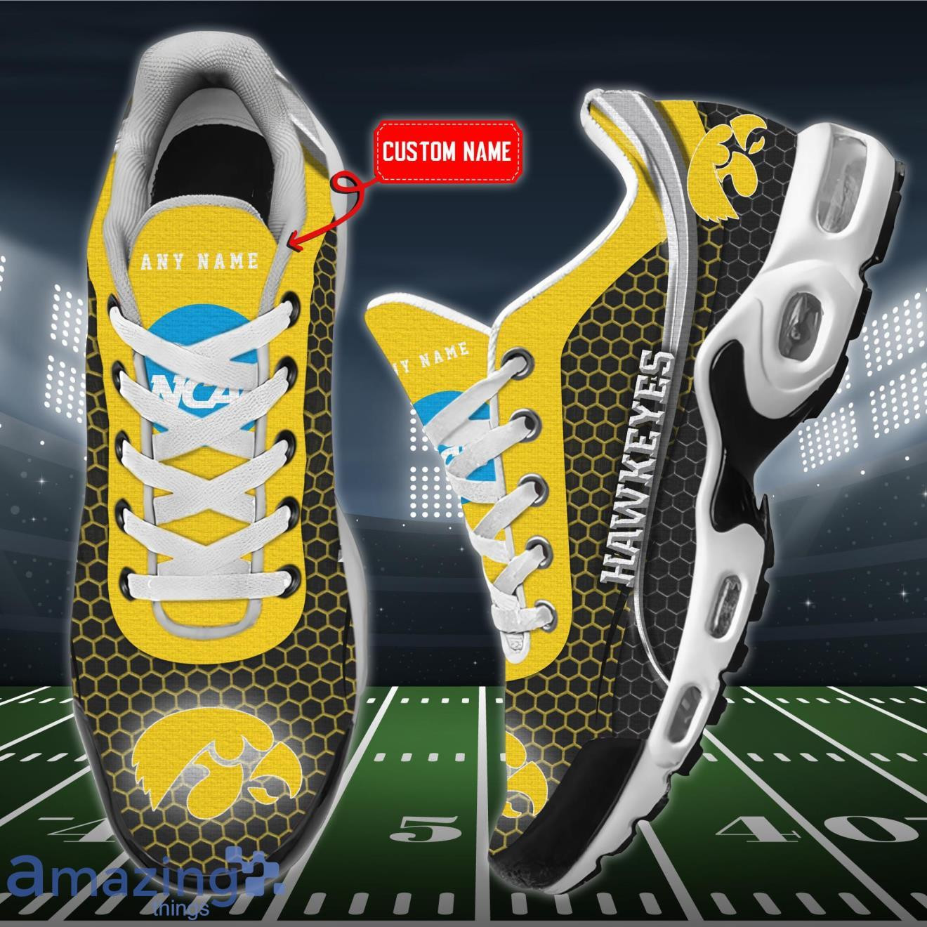 personalized iowa hawkeyes team logo hexagon pattern team color tn air max shoes air cushion sneakers 7944 az9t7
