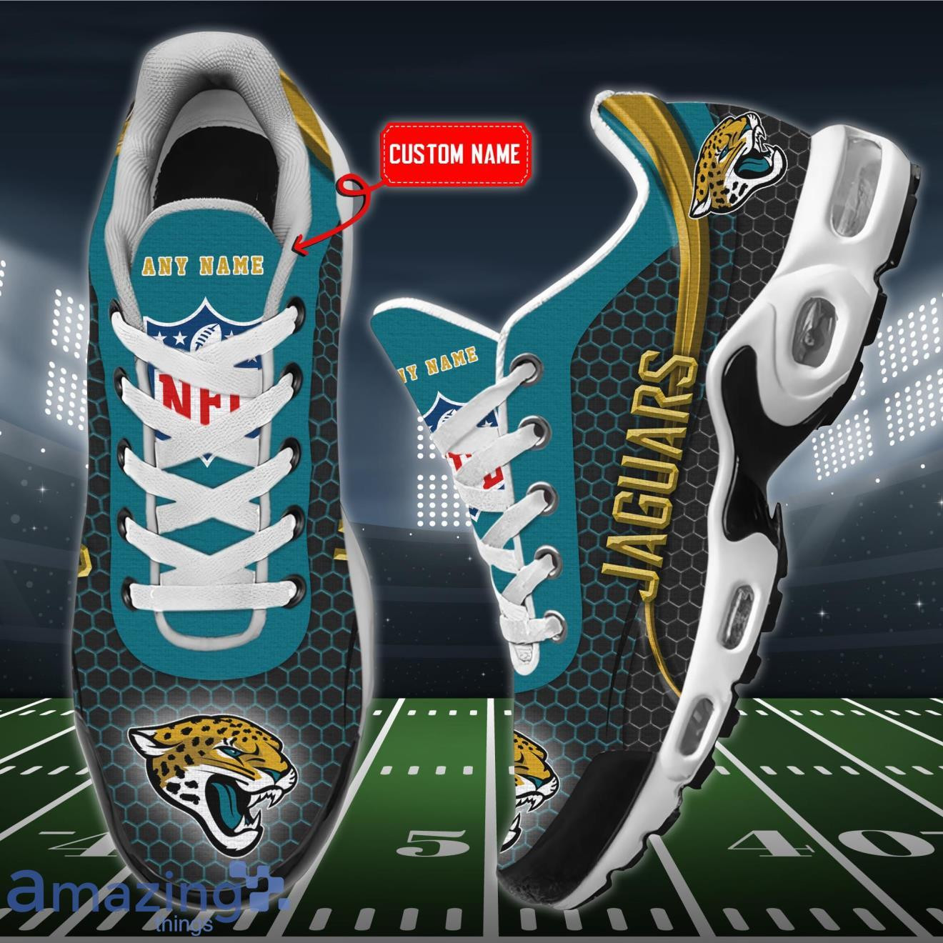 Personalized Jacksonville Jaguars Team Logo Hexagon Pattern Team Color TN Air Max Shoes Air Cushion Sneakers