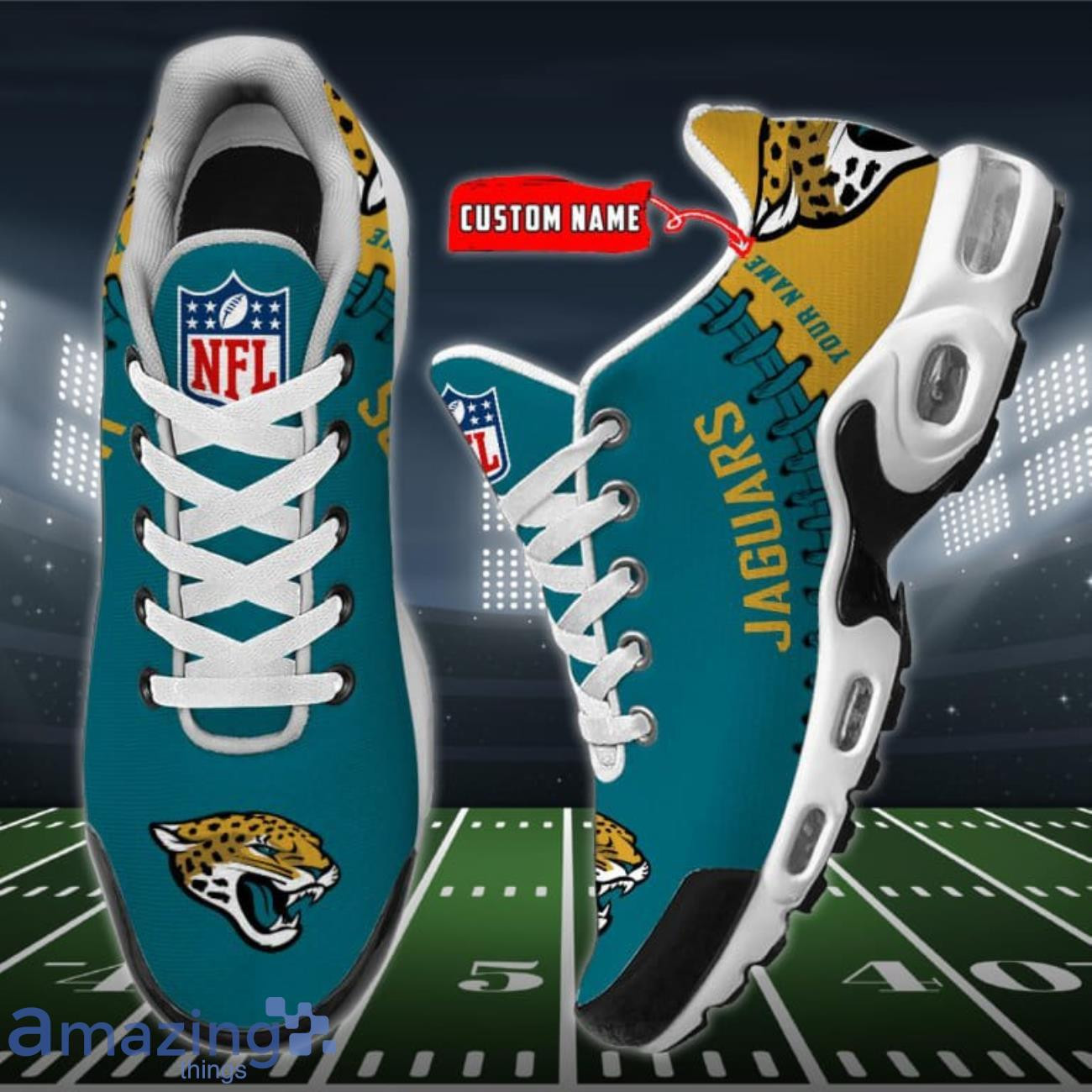 Personalized Jacksonville Jaguars Team Logo Rugby Ball Pattern TN Air Max Shoes Air Cushion Sneakers