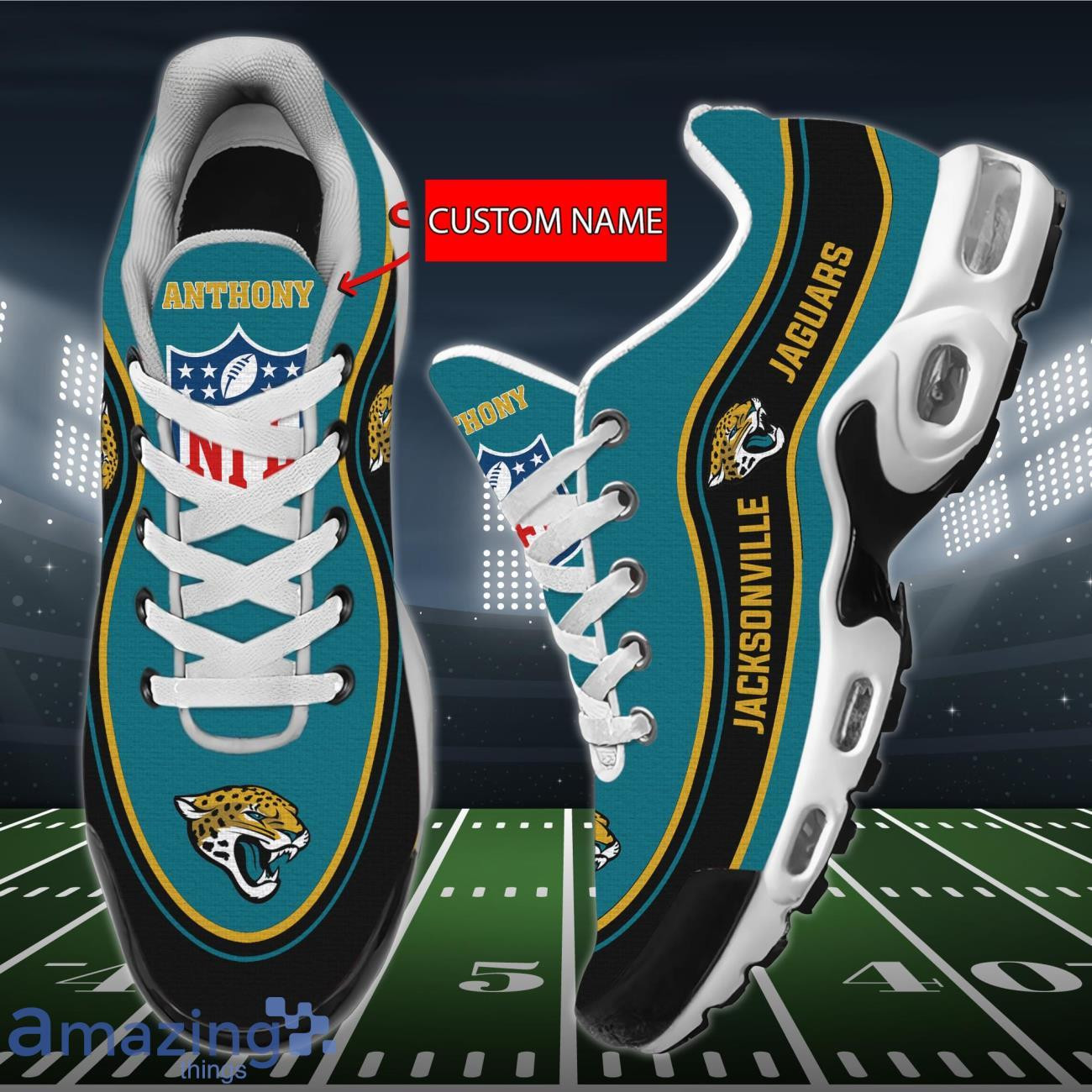 Personalized Jacksonville Jaguars Team Logo Team Name On Black TN Air Max Shoes Air Cushion Sneakers