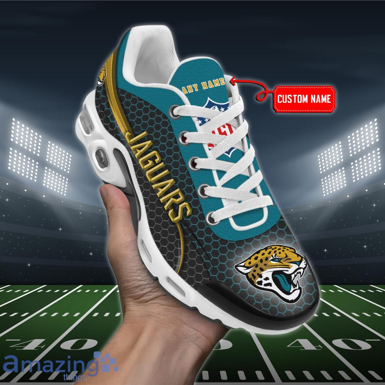 Personalized Jacksonville JaguarsTeam Logo Hexagon Pattern Team Color TN Air Max Shoes Air Cushion Sneakers